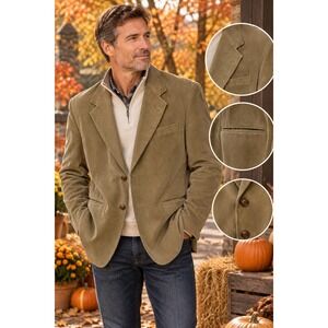 Monsieur Adolfo Men's 42S Tan Corduroy Blazer Sport Coat 100% Cotton 2 Button
